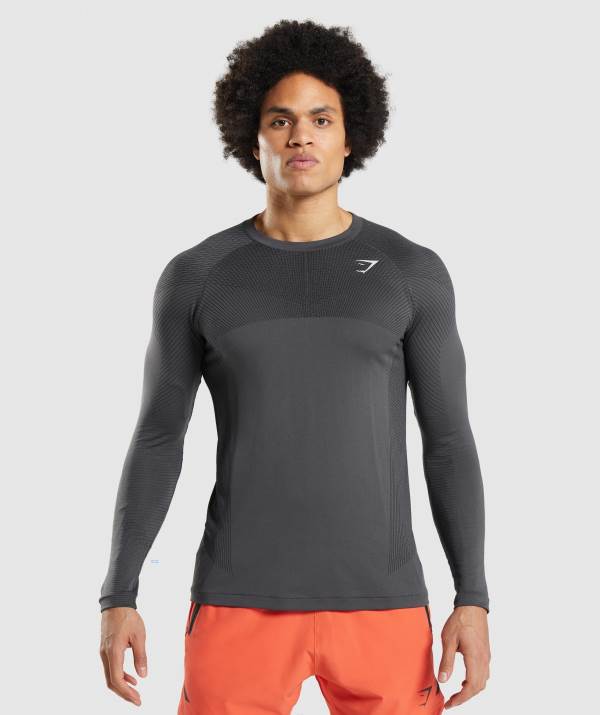 Panske Mikiny Gymshark Apex Seamless Long Sleeve Čierne Čierne Siva | VH2519640